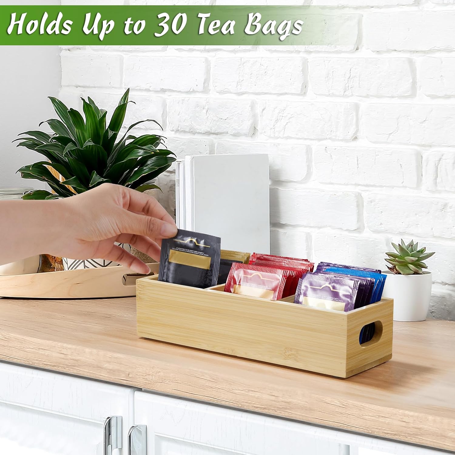 Tea Bag Holder with 2 Slots, Acacia | Tea bag holder