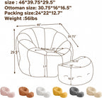 Mofolit 46" Oversized Flower Bean Bag Chair with Ottoman for Adults,Large Cozy Beanbag Chair with Artificial Rabbit Fur Fabric,Boneless Sofa for Living Room,Reading Room and Apartment.(Cream)