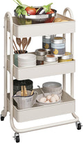 MIOCASA 3-Tier Metal Utility Rolling Cart, Heavy Duty Multifunction Cart with Lockable Casters, Easy to Assemble, Suitable for Office, Bathroom, Kitchen, Garden