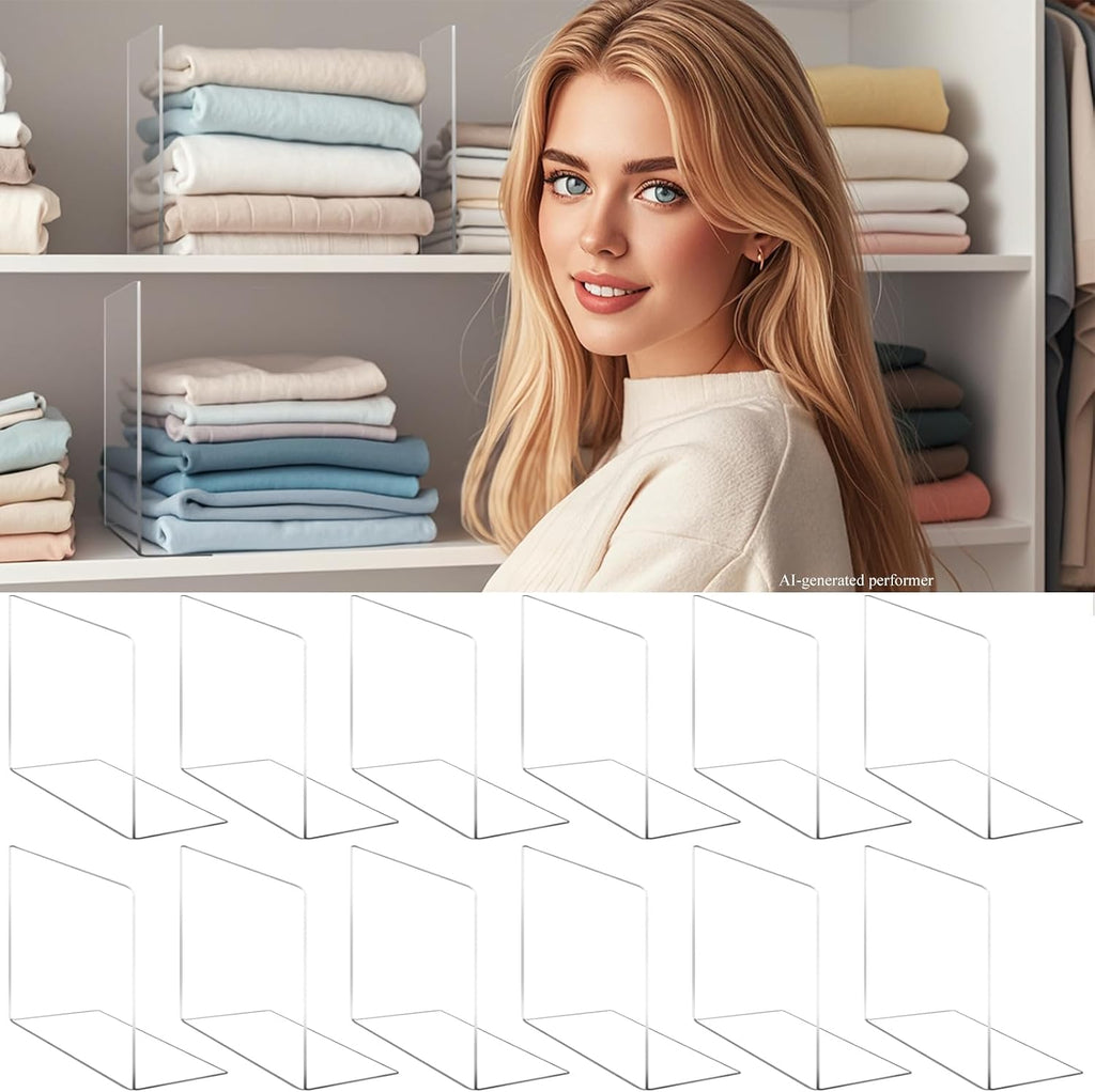 Acrylic Shelf Dividers for Closet Organization: 10" Tall Clear Closet Dividers for Shelves - Free-Standing Shelf Separators for Clothes Sweater Purse