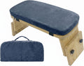 Adjustable Bamboo Meditation Bench with Carry Bag, Foldable Kneeling Yoga Stool, Removable Velvet Cushion, Ergonomic Prayer Seat for Meditation, Yoga, Prayer, Zen Practice (Gray-blue1)