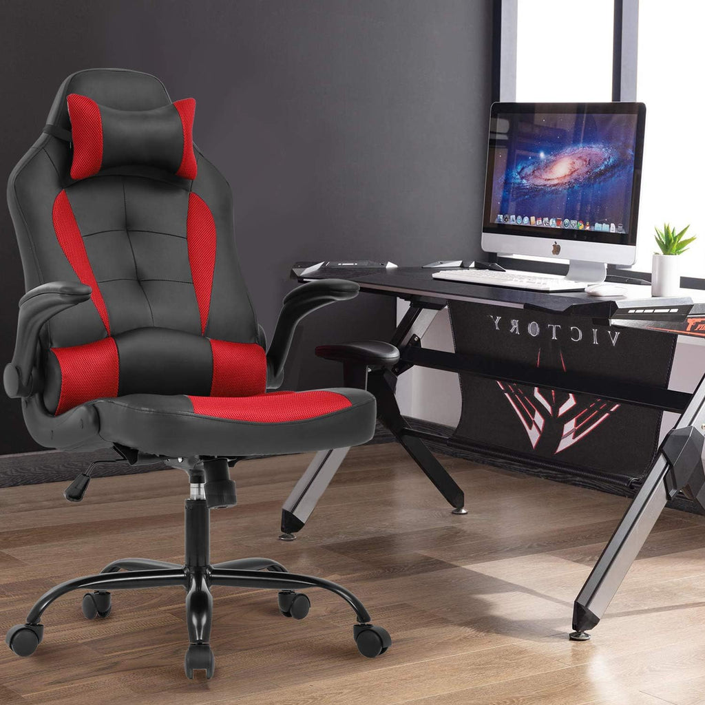 PC Gaming Chair Video Game Chair， Racing Style Office High Back Desk Executive PU Leather Rolling Task Swivel Computer with Lumbar Support Headrest,Red