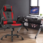 PC Gaming Chair Video Game Chair， Racing Style Office High Back Desk Executive PU Leather Rolling Task Swivel Computer with Lumbar Support Headrest,Red