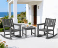 SERWALL Outdoor Rocking Chair Set of 2 with Side Table, All-Weather HDPE 3 Piece Patio Furniture Set, Outdoor Bistro Set with Pre-Drilled Hole for Porch Deck Lawn Balcony, Grey