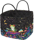 XYZCANDO Frog Mushroom Quilted Storage Basket with Handles Large Capacity Laundry Hamper Organizer Bin with Pocket for Home, Picnic, Shopping, Travel