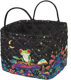 XYZCANDO Frog Mushroom Quilted Storage Basket with Handles Large Capacity Laundry Hamper Organizer Bin with Pocket for Home, Picnic, Shopping, Travel