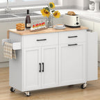 Bigbiglife Kitchen Island with Storage, 39.8" Rolling Kitchen Island Cart with Drop Leaf & Storage - Mobile Kitchen Organizer with Wheels, Rubberwood Top, Trash Can Cabinet & Towel Rack, White