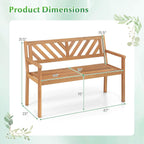 Tangkula Acacia Wood Outdoor Loveseat Bench, 2-Person Patio Garden Bench with Armrests & Backrest, Slatted Wooden Outside Seating Furniture for Backyard, Porch, Deck (V-Shaped Backrest)