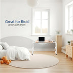 VIVO Mobile Over the Bed and Recliner Table, Tilting Laptop Tray with Height and Length Frame Adjustment, Ergonomic Overbed Kids and Adult Desk on Wheels, Light Wood, DESK-V202A