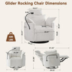FOXHUNTER Manual Nursery Rocking Chairs Glider Rocking Chair 360°Swivel Rocking Recliner with Phone Holder,Footrest,Oversized Rocker Chair for Living Room, Chenille, White
