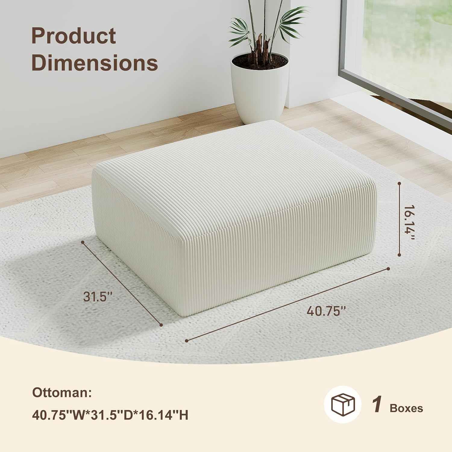 2 Square Cloud Footstool for Living Room, No Assembly Modular Corduroy Convertible Seat, Modern Boneless Style Sofa Accessory for Lounge or Bedroom
