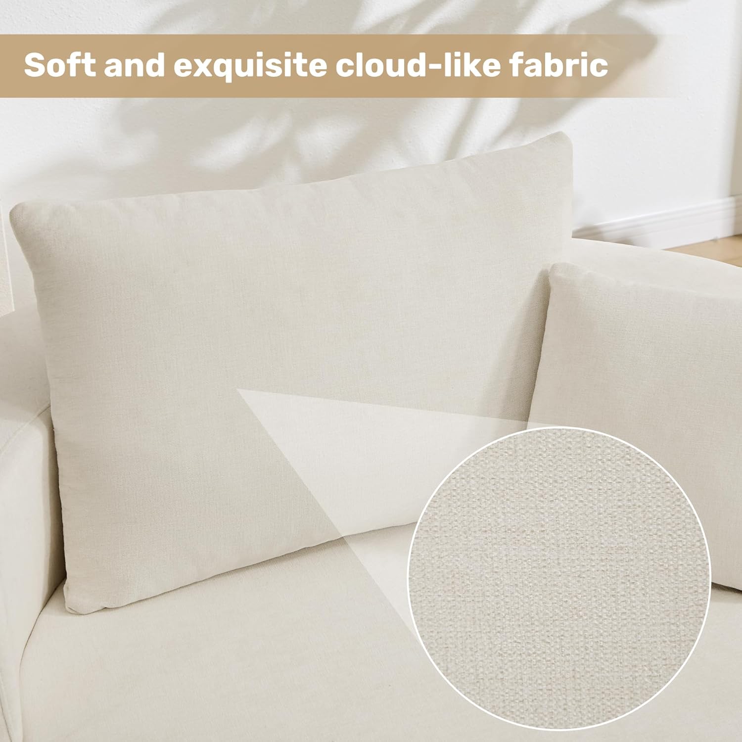 55in Round Chaise Longue Chair Indoor Modern Oversize Upholstered Deep Seat Circle Single Cloud Lounge Floor Sofa Bed with Pillow for Living Room Bedroom Apartment (Beige)
