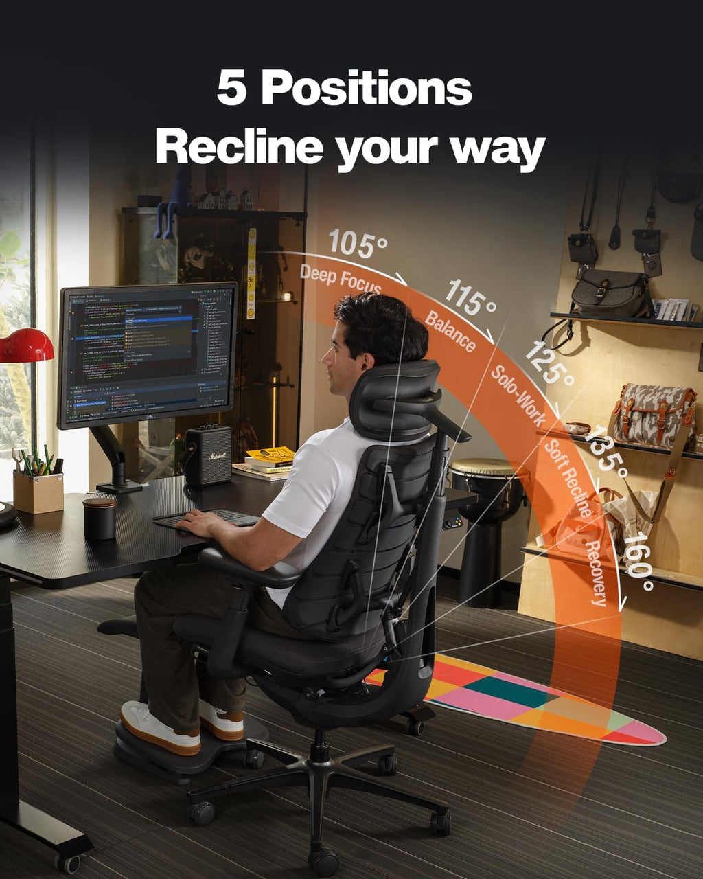LiberNovo PRO Airflow Dynamic Ergonomic Chair with Footrest, Active Airflow Seat Ventilation, 2 Fan Speeds, Instant Cooling for Long-Lasting Comfort, 5 Recline, Built-in Spine Stretch, Graphite, 48cm