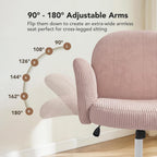 HUANUO Criss Cross Office Chair for Women, Cross Legged Desk Chair with Adjustable Armrests, Soft Corduroy Fabric for Small Spaces, Petite Home Office Computer Chair for Girls, Pink