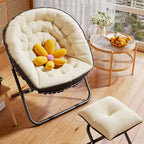 Oversized Folding Saucer Chair with Carbon Steel Frame for Living Room Lounge and Office Beige Color(Orange)