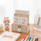 Block Calendar for Desk, Wood Desk Perpetual Calendar, Gift Daily Desktop Vintage Wooden Blocks for Home Farmhouse Office Aesthetic Decor Rustic Decoration Brown Pineapple