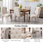 Ya-Home Modern Tufted Dining Chairs Set of 8, Upholstered Kitchen Side Accent Chairs with Wingback Nail Trims Wood Legs, Farmhouse Guest Chairs for Dining/Living Room, Linen Beige