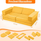 MeMoreCool Stylish Corduroy 10-Piece Kids Play Couch, Modular Foam Toddler Couch Fort Building Set, Convertible Sofa with Washable Covers for Playroom and Bedroom, Mustard Yellow