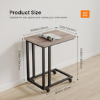Sweetcrispy C Tables Counch that Slide Under, Bed Side Table Tray Sofa Portable Rolling with Wheels Metal Frame Adjustable Feet, Wood Stand for Living Room Entryway Small Space Bedroom, Grey