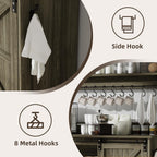 4ever2buy Farmhouse Coffee Bar Cabinet with 8 Hooks, 55” Kitchen Hutch Cabinet with Storage, Gray Coffee Bar with Sliding Barn Doors and 12 Racks for Living Dining Room, Wash Gray