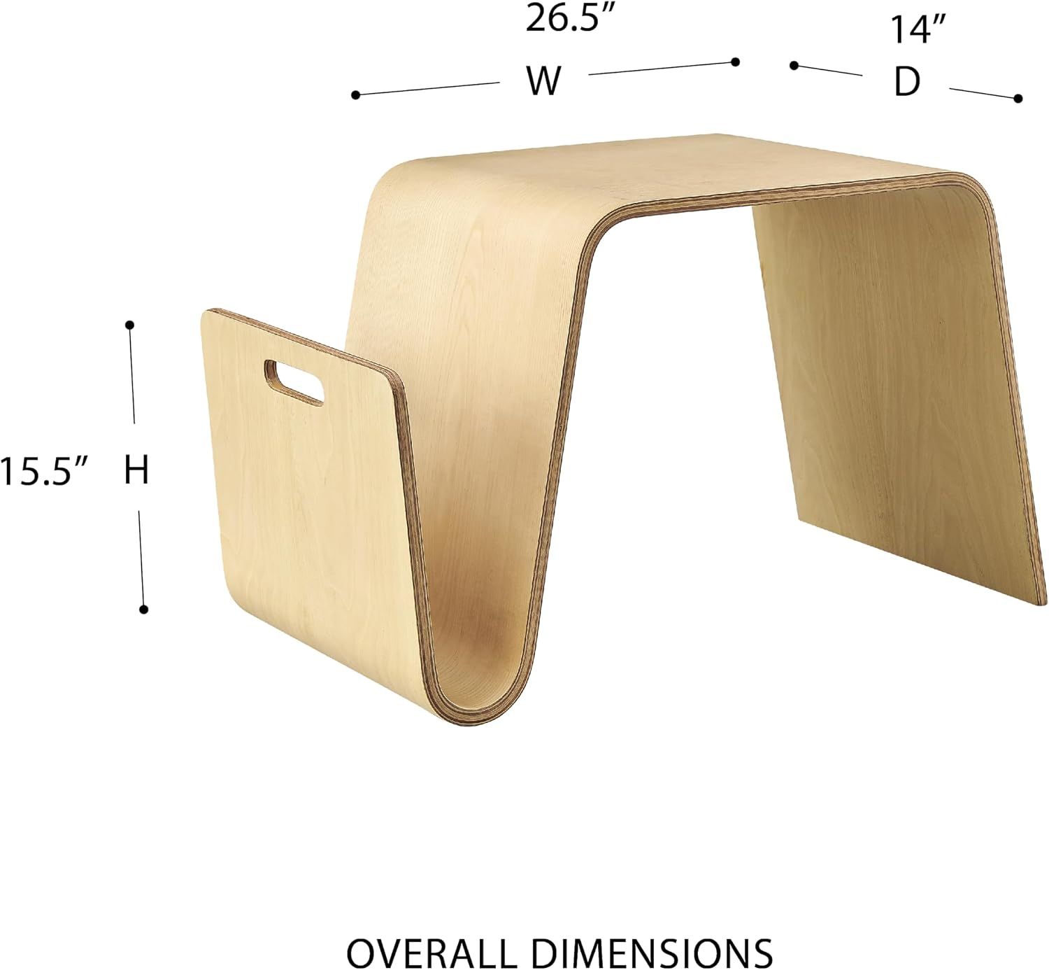 Euro Style Anise End Table | Mid-Century Modern Bentwood Style | Sofa-Side Table for Living Room, Lounge, Bedroom, Nursery, Waiting Areas or Office with Built-in Magazine Storage | Natural Veneer