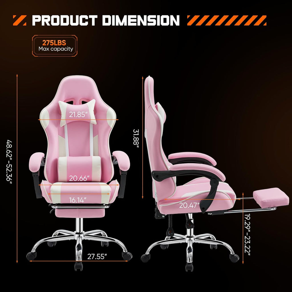 Sweetcrispy Video Game Desk Chair, Ergonomic High Back PU Leather Computer Gaming Chair with Headrest & Linkage Armrest, Height Adjustable with 360° Swivel, for Adults, Pink