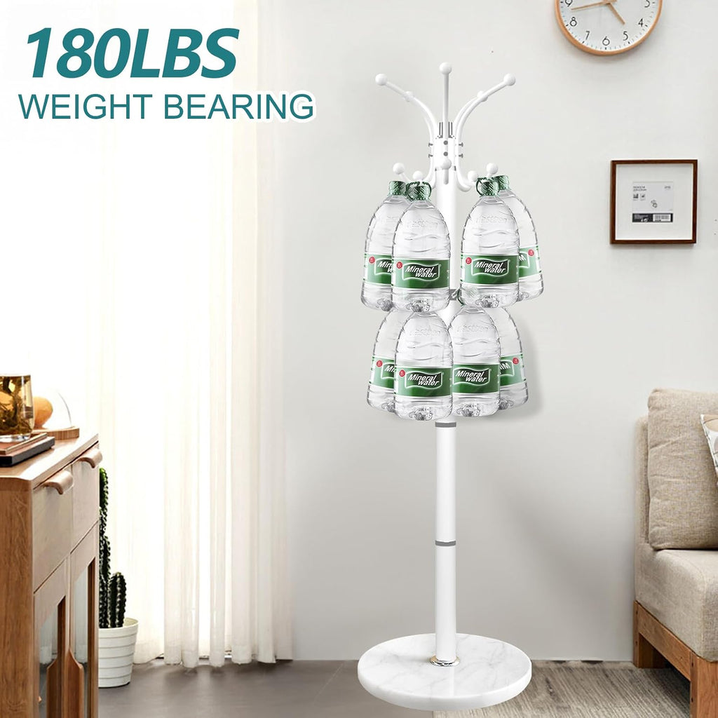 OIRUMIE Coat Rack,360°Rotary Coat Rack Stand,Coat Tree Stand for Entryway | Metal Coat Rack Freestanding with Natural Marble Base & 14 Hooks,White Modern Coat Stand, Clothes Hall Tree Stand for Hallway