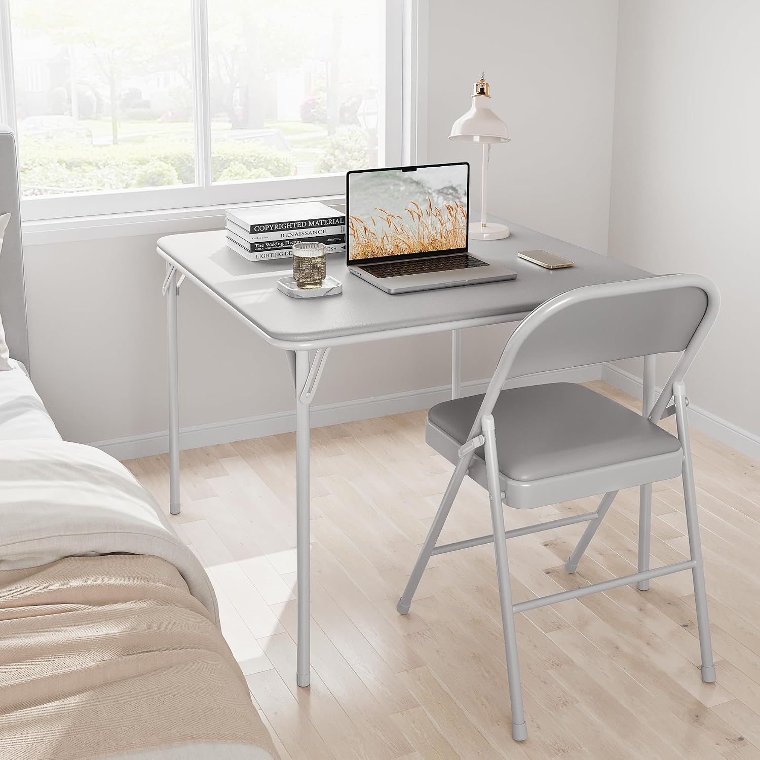 CuisinSmart Folding Card Table and Chair Set of 5, Portable Square Card Table with 4 Padded Chairs, Foldable Chairs and Tables for Home, Indoor and Outdoor, Space-Saving, No Assembly Required, Grey
