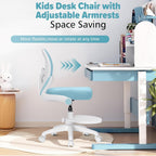 Kids Desk Chair Ergonomic Study Chair with Flipped Armrest and Footrest Swivel Mesh Desk Chair with Wheels Home Office Chair for Children in Home Bedroom Blue