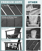 Adirondack Chair Set of 4, All Weather HDPE Fire Pit Chairs, Oversized Plastic Adirondack Chair for Outdoor, Balcony, Deck, Backyard, Patio, Garden, Poolside, Lawn Black