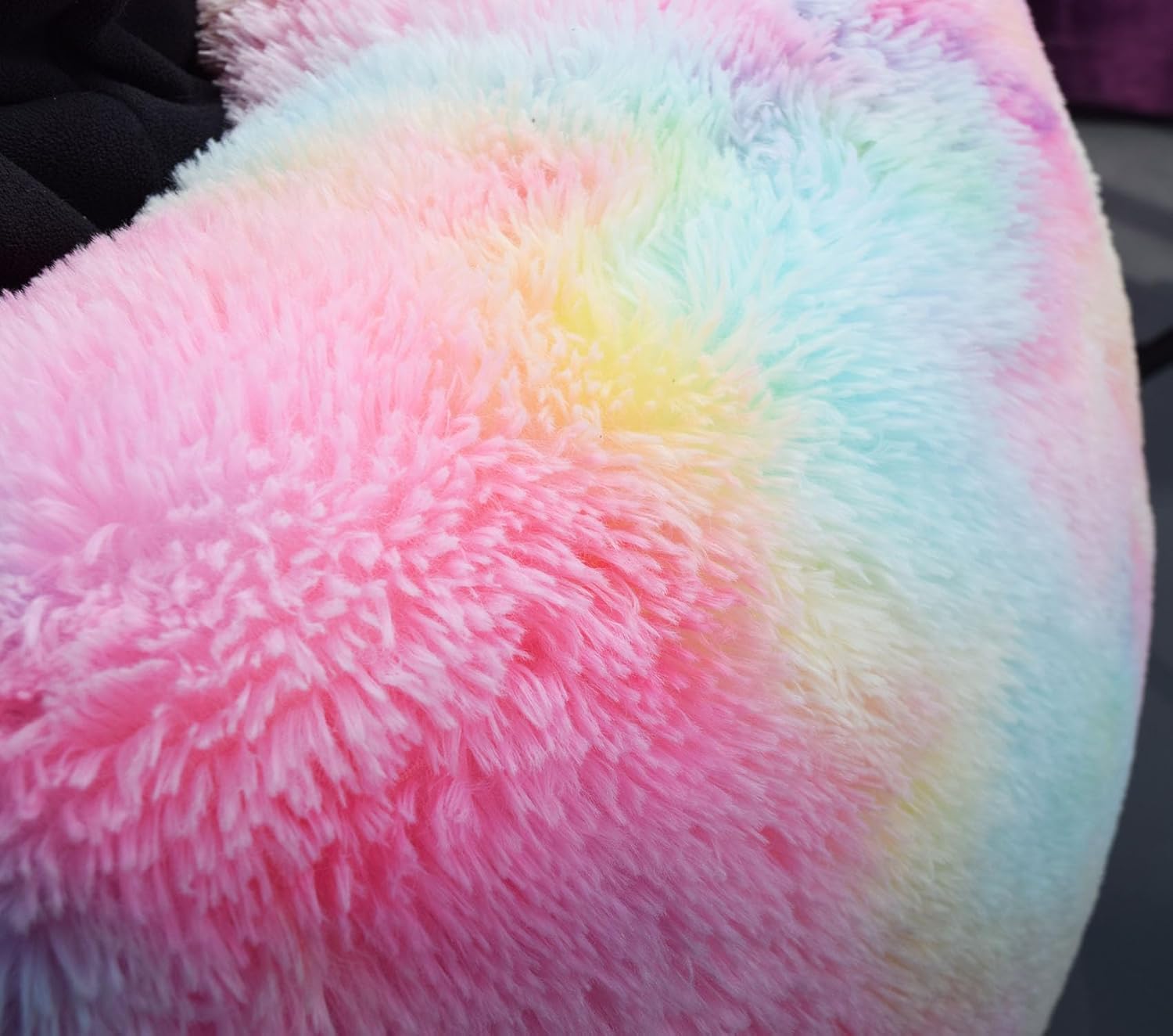 Fluffy Stuffed Animal Storage Bean Bag Chair Cover (No Filler), Faux Fur Comfy Bean Bag Cover for Organizing Plush Toys or Textile, for Adults Teens Kids Girls, Rainbow