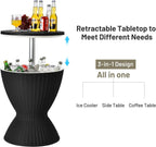 S AFSTAR Cool Bar Table, 8 Gallon Rattan Patio Bar Cooler Table with Ice Bucket & Height Adjustable Tabletop, Beer & Wine Cooler, Outdoor Indoor Cocktail Coffee Table for Patio Party Pool Deck (Black)