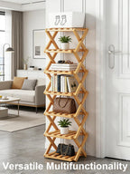 The 9-Tier No-Assembly Bamboo Rack, New Upgrade 9 Tier Bamboo Shoe Rack, Space-Saving Tall Narrow Accordion Shoe Rack for Entryway Closet Dorm (Brown-9)