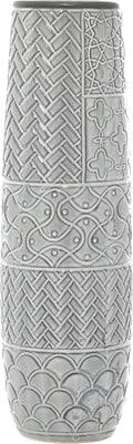 Deco 79 Ceramic Decorative Vase Slim Engraved Patterned Centerpiece Vase, Flower Vase for Home Decoration 7" x 7" x 22", Gray