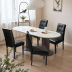 Furmax Upholstered Dining Chairs Set of 2, PU Leather Dinning Room Chairs, Button Tufted Kitchen Chairs with Adjustable Wood Legs for Dining Room/Living Room/Restaurant (Leather Black, 2)