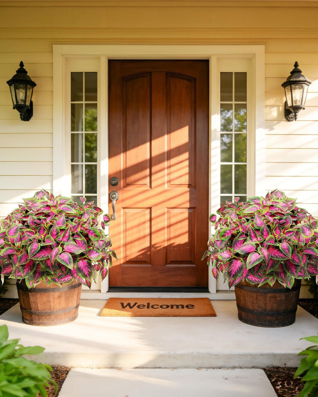 6 Pc Artificial Plants Outdoor, UV Resistant Artificial Outdoor Plants, Faux Coleus Plants with Stems, Fake Greenery Outdoor Plants for Porch Decor, Patio, Garden, Walkway & Outdoor Planters