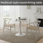 32" White Round Dining Table, Mid-Century Modern Circular Tulip Table with Thickened Top & Sturdy Metal Pedestal, Small Round Bistro Kitchen Table for for 4 People, Easy Assembly