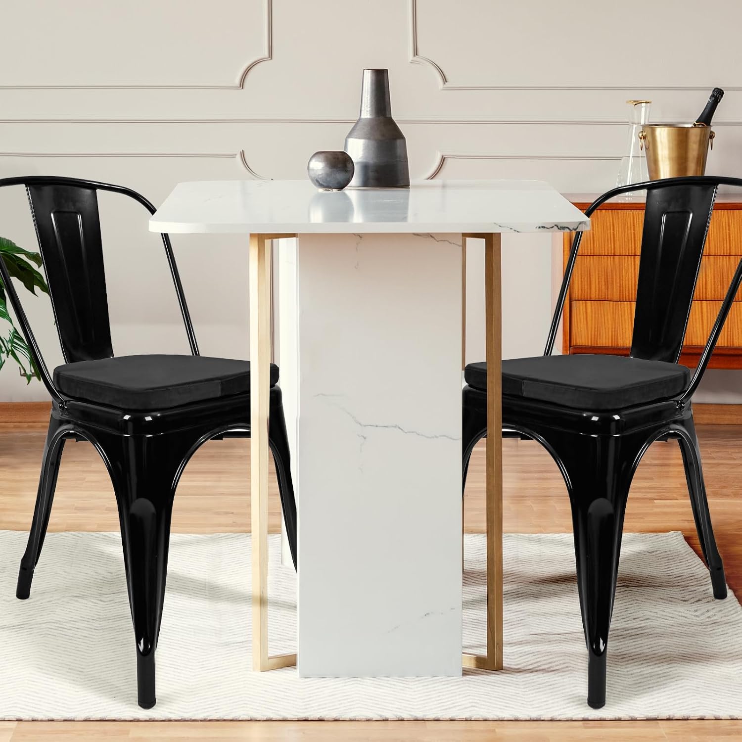 SINOSSO Kitchen Magnetic Metal Chair Cushions Set of 4, 14" Luxury Velvet Memory Foam Seat Pads for Cafe Stackable Chair (U-Shape, Black, 4)