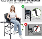 EVER ADVANCED 30.7" Seat Height Tall Directors Chair with Side Table, Foldable Bar Stool & Camping Chair for Makeup Artist, Sports Events and Craft Shows, Supports 350lbs, Grey/Black
