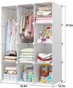 VIPZONE Baby Closet,Dresser, Kids Closet Organizers, Portable Kids Wardrobe for Closet, Bedroom, Nursery, Cubby, Cabinet, Clothes, Dress, Baby Storage Shelf, Armoire Clothes Hanging (12 Cube, White)