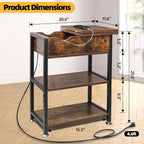 TooCust Flip Top End Table with Charging Station Set of 2, 12" D×21" W×26" H Small Side Tables with Storage & Shelves, Compact Side Table for Small Spaces, End Tables Living Room Set of 2, Brown
