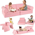 Costzon 8 Pcs Modular Kids Play Couch, Toddler Sectional Sofa Chair, Convertible Baby Pink Sofa & Floor Cushion, Bedroom & Playroom Furniture for Building Fort Gift for Boys Girls 3+ (Pink)