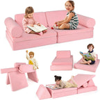 Costzon 8 Pcs Modular Kids Play Couch, Toddler Sectional Sofa Chair, Convertible Baby Pink Sofa & Floor Cushion, Bedroom & Playroom Furniture for Building Fort Gift for Boys Girls 3+ (Pink)