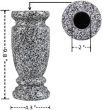Gray Granite Cemetery Vase for Grave, 4.3" W x 9.8" H | Gray granite, side drainage hole prevents water pooling and freeze cracking. For grave markers & flower decoration. 1 count.