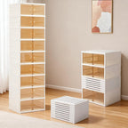 Foldable Shoe Rack Organizer Collapsible Shoe Storage Organizer with Doors, Large Plastic Folding Shoe Rack, Clear Stackable Shoe Boxes Easy Assembly Shoe Cabinet for Entryway (9 Tiers-18 Pairs)