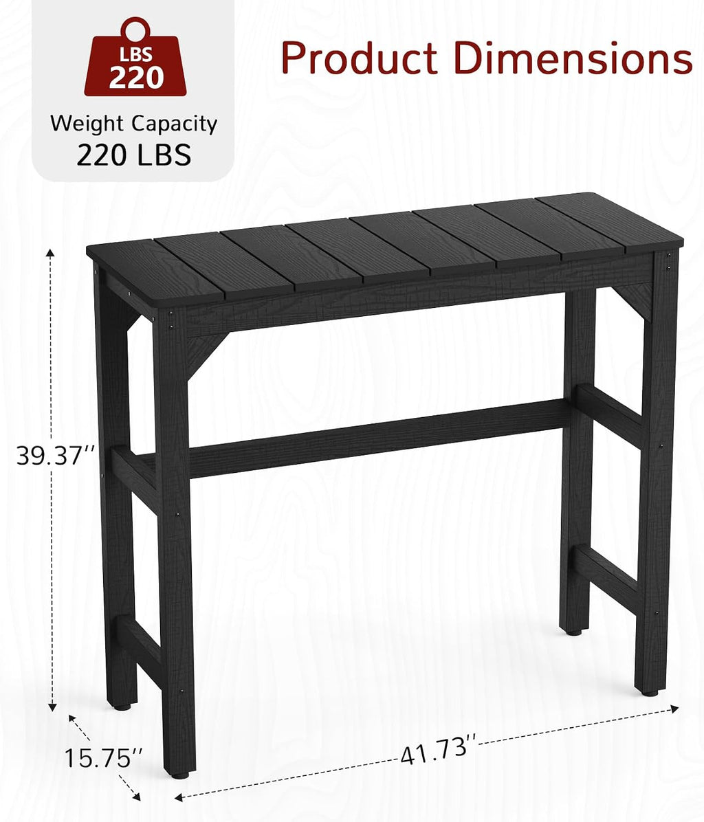 Stoog 3-Pieces Patio Bar Set, All-Weather HIPS Outdoor Bar Stools Set of 2, Counter Height Bar Table with Waterproof Top, Never Fade or Rot, Black