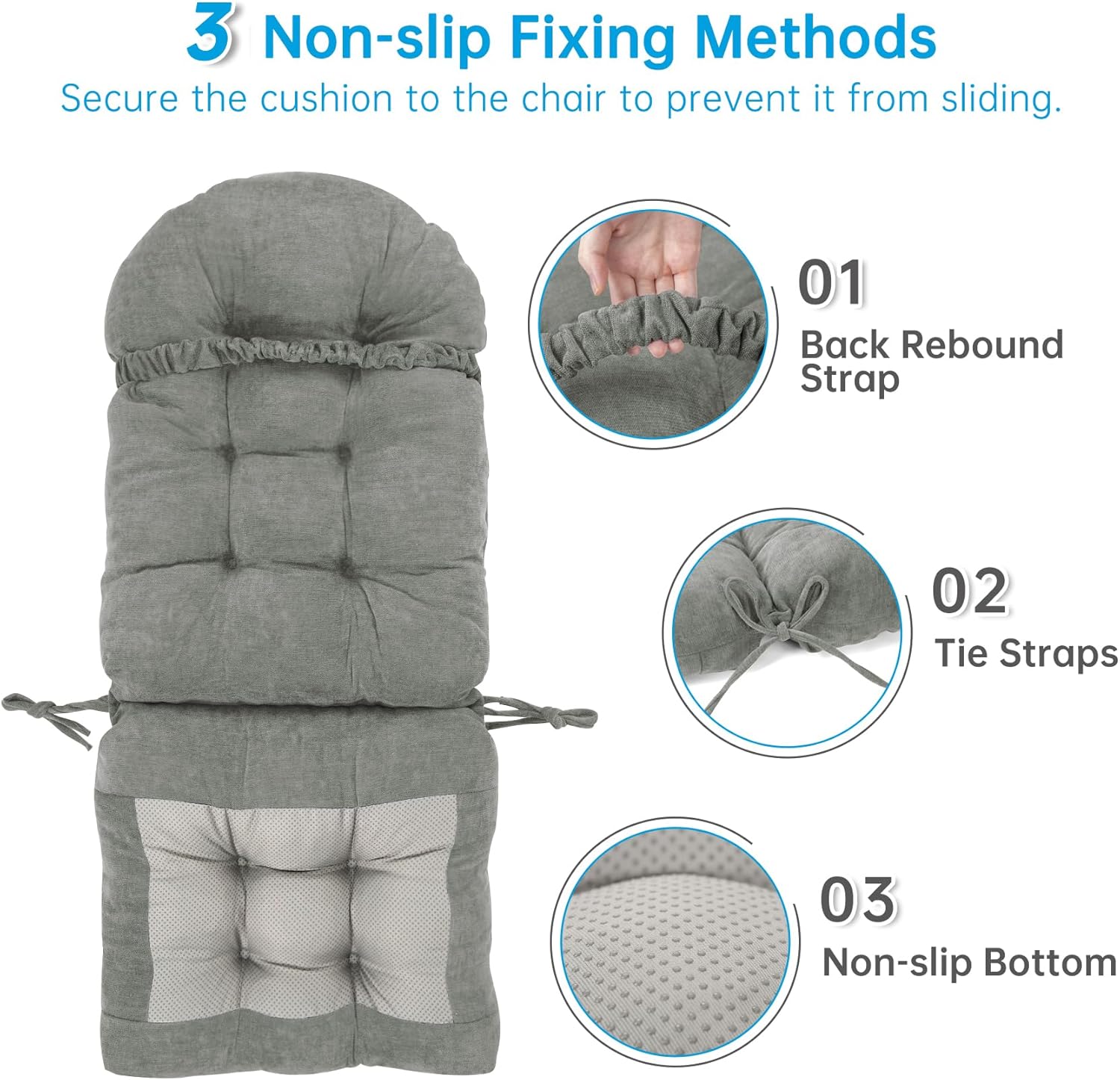 Rocking Chair Cushions Set - Non-Slip Adirondack Chair Cushions with Ties Indoor/Outdoor Rocking Chair Pad for Living Room, Bedroom, Balcony, Office