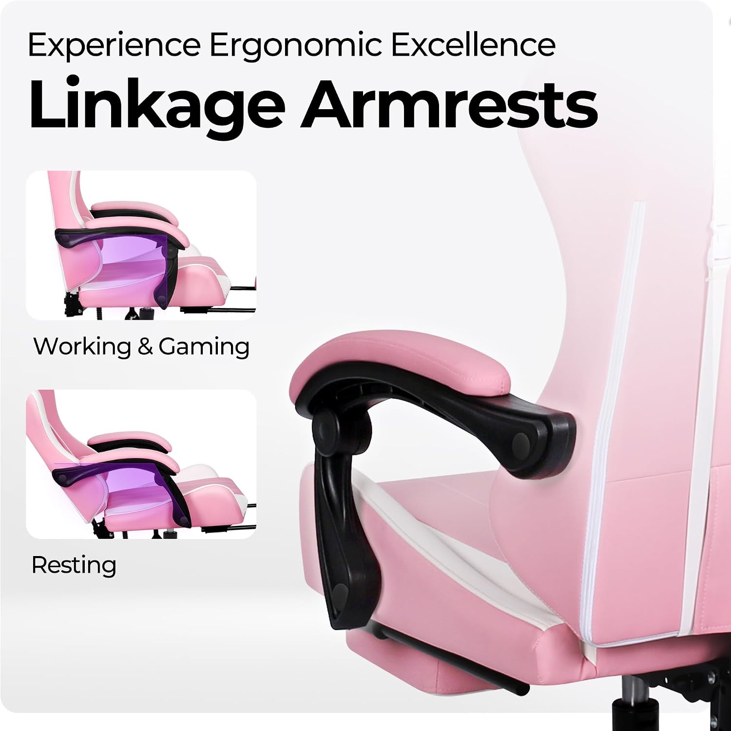N-GEN GAMING Video Gaming Chair with Footrest Lumbar Support for Home Office High Back Recliner Height Adjustable Ergonomic Comfy Leather Computer Desk Chair (Leather Pink)