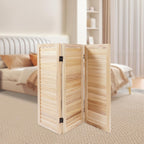 3 Panel 35 * 32in Short Room Divider Screen, 2.7 Ft Paulownia Wood Folding Privacy Screen Freestanding Shutter Divider for Home Office Indoor Decor(Wood Color