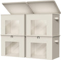 Zilink Fabric Storage Bins with Lid 4-Pack Stackable Cloth Storage Bins Sweater Organizer with Zipper & Clear Window Closet Organizers and Storage Box for Home, Office, Bedroom (Beige,17" x 12" x 12")